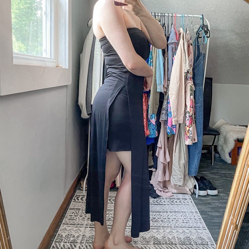 Zara W&B Collection Strapless Midi Dress Black S - Picture 2 of 8